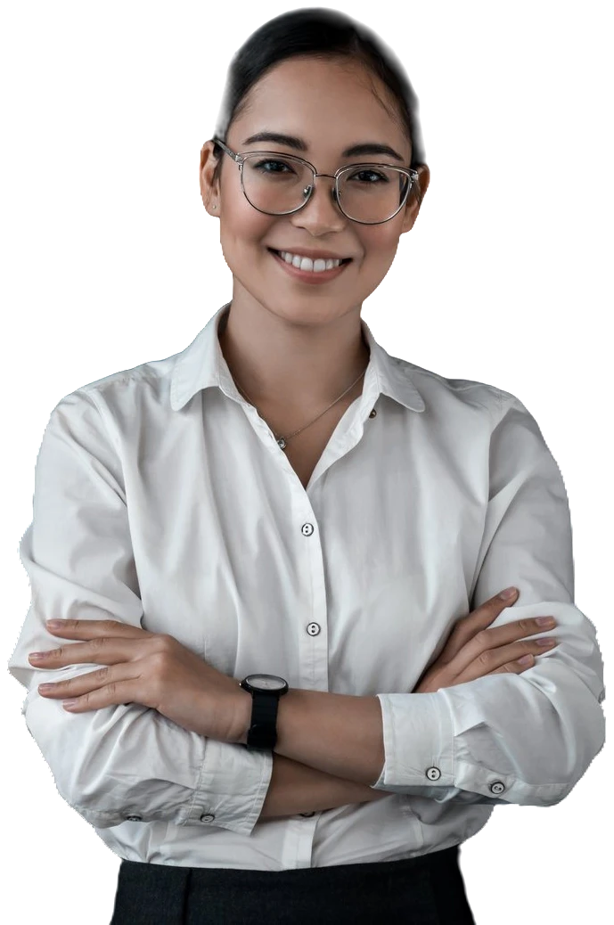 Smiling tax adviser at FinTax Consultants in a white shirt with arms crossed